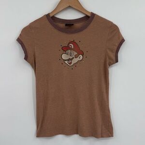Nintendo Mario Graphic Rhinestone Ringer Tee in Brown | XS/S
